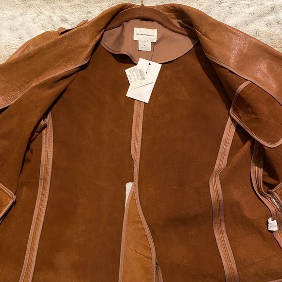 BNWT CLUB MONACO DOUBLE BREASTED GENUINE LEATHER BLAZER JACKET in SADDLE BROWN - Picture 12 of 15